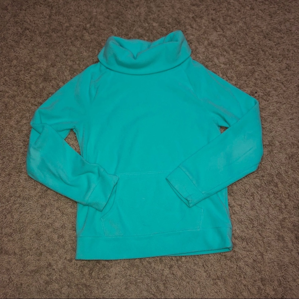 Turquoise turtleneck fleece sweatshirt
